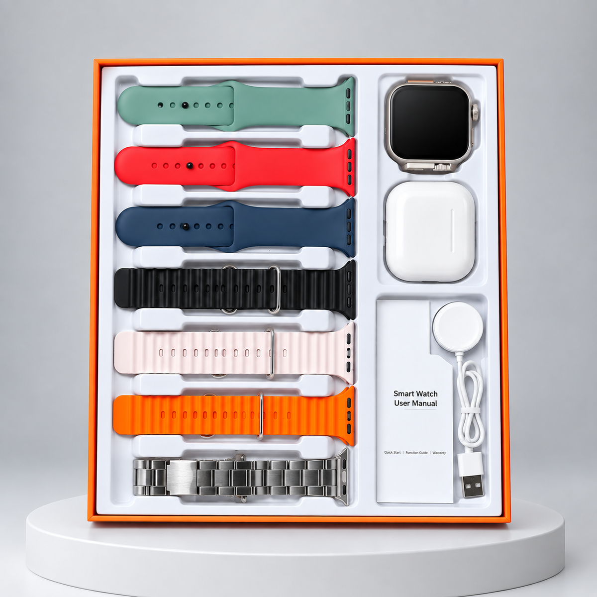 Ultra 3 Smart Watch with EarPods and 7 Straps Premium Smartwatch Bundle