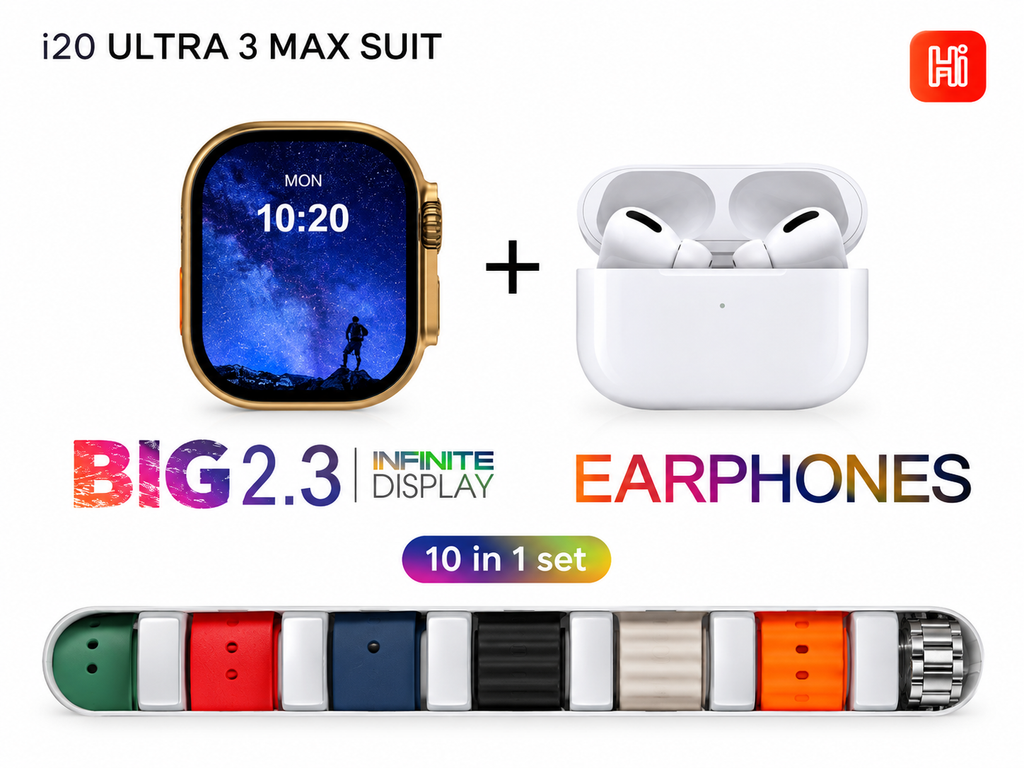 Ultra 3 Smart Watch with EarPods and 7 Straps Premium Smartwatch Bundle